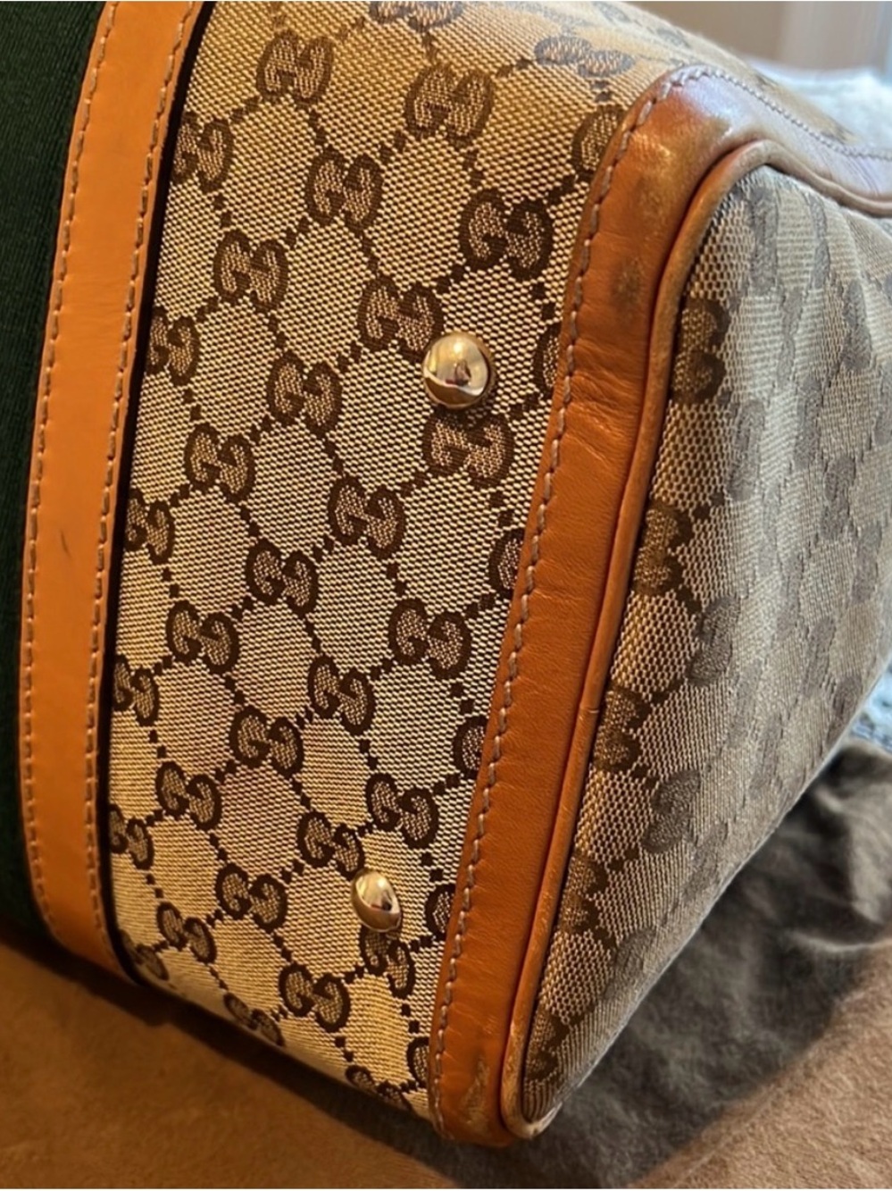 Vintage Gucci Tan GG Supreme Satchel with Red & Green Stripe - Picture 7 of 14